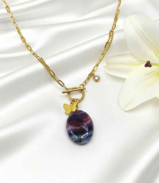 Parure Collier unalom en fluorite arc en ciel