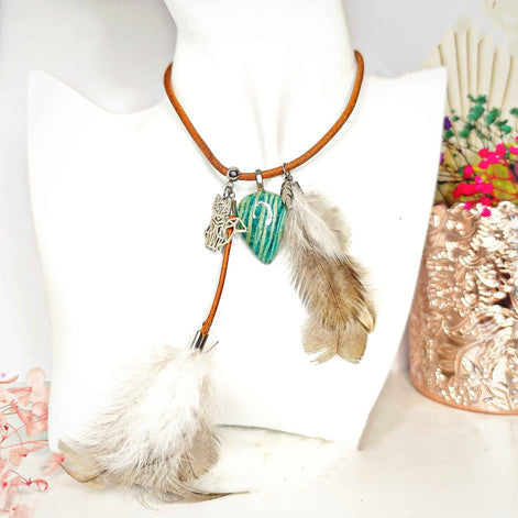 Collier "Voix du Loup" cuir et Amazonite