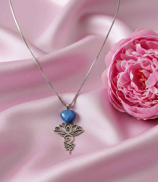 Collier unalome argenté en cyanite 60cm