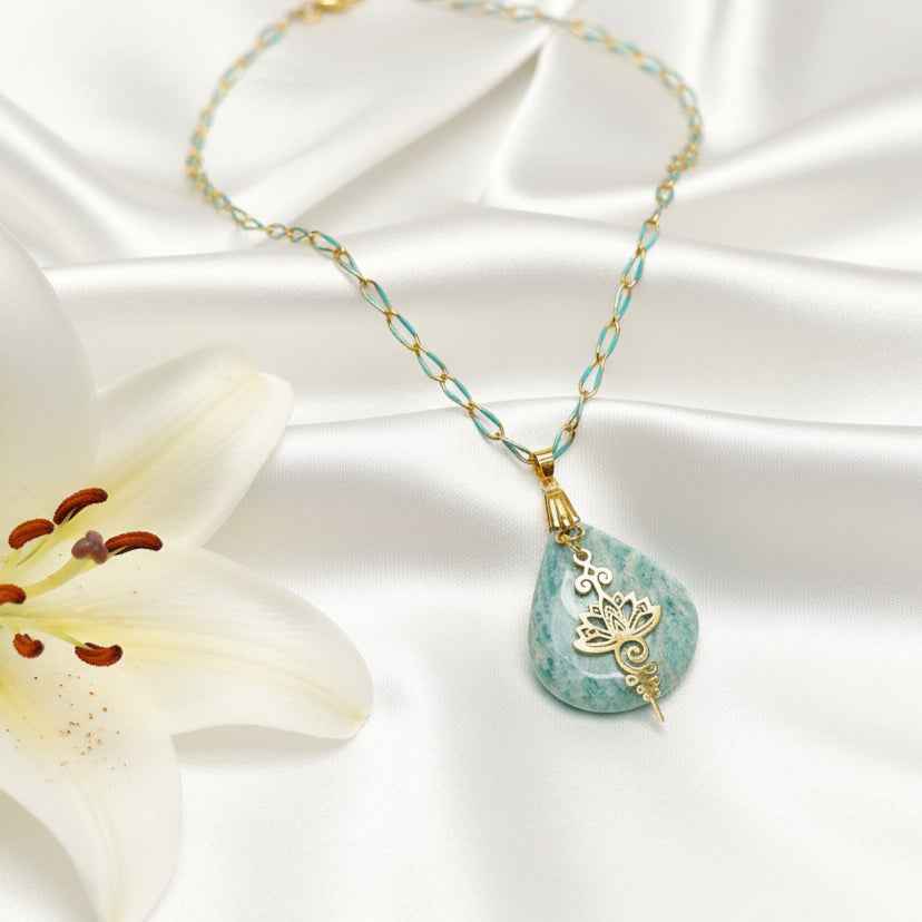 Collier turquoise en Amazonite & unalome