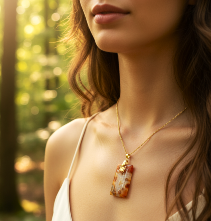 collier cornaline doré et papillon