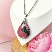 Collier et sa rhodonite extra, doré ou argenté, pierre au choix