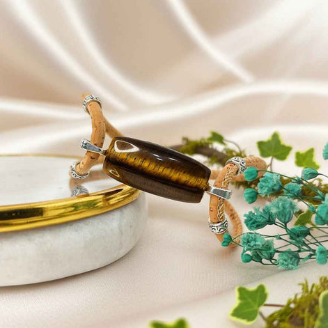 Bracelet en liège, malachite ou oeil de tigre