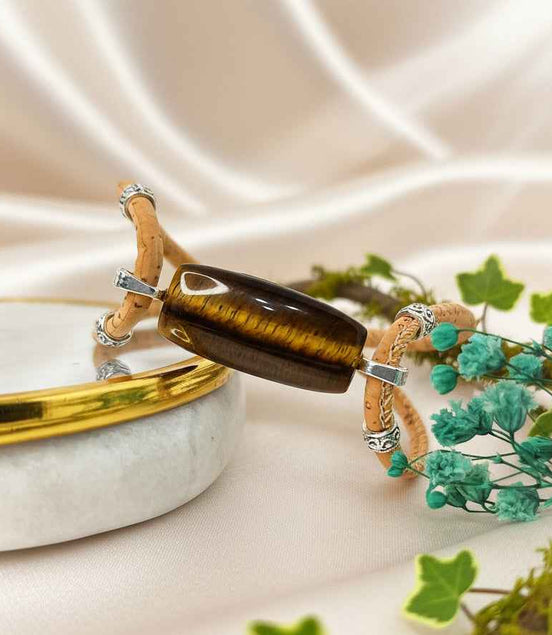 Bracelet en liège, malachite ou oeil de tigre