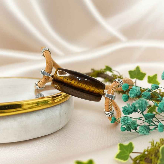 Bracelet en liège, malachite ou oeil de tigre