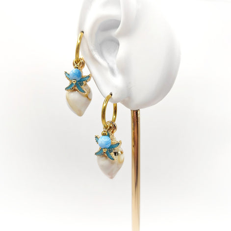 Boucles "Étoiles d’Océan" coquillages et apatite
