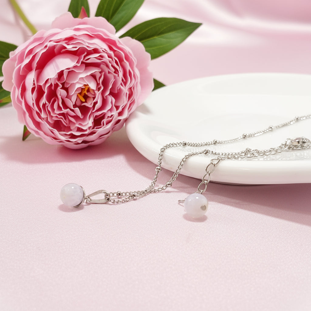 collier argenté calcédoine bleu