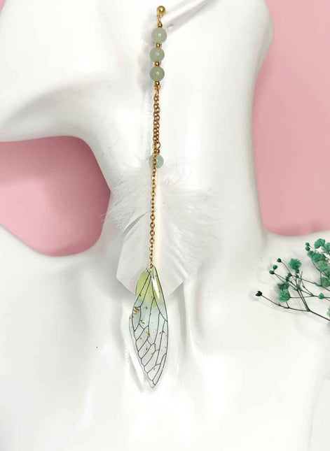 Boucle longue en Plumes sacrées, aventurine ou labradorite