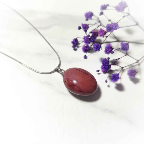 Collier en jaspe mokaite argenté