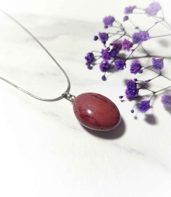 Collier en jaspe mokaite argenté