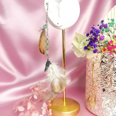 Boucle longue en Plumes sacrées, aventurine ou labradorite