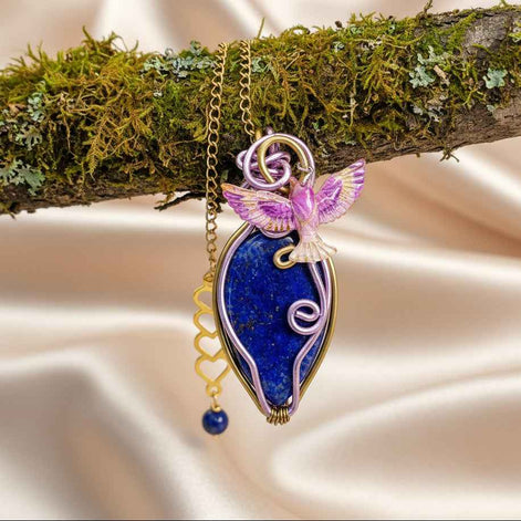 Collier doré lapis lazuli lumière du phénix