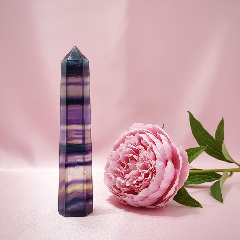 Fluorite coloré violette, verte, jaune roulées, en pointe, au choix