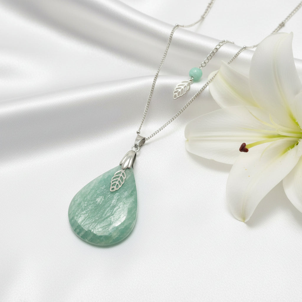 Collier Amazonite sur chaine acier inoxydable