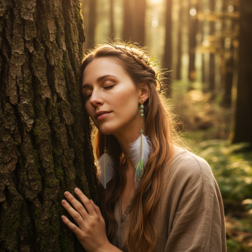 Boucle longue en Plumes sacrées, aventurine ou labradorite