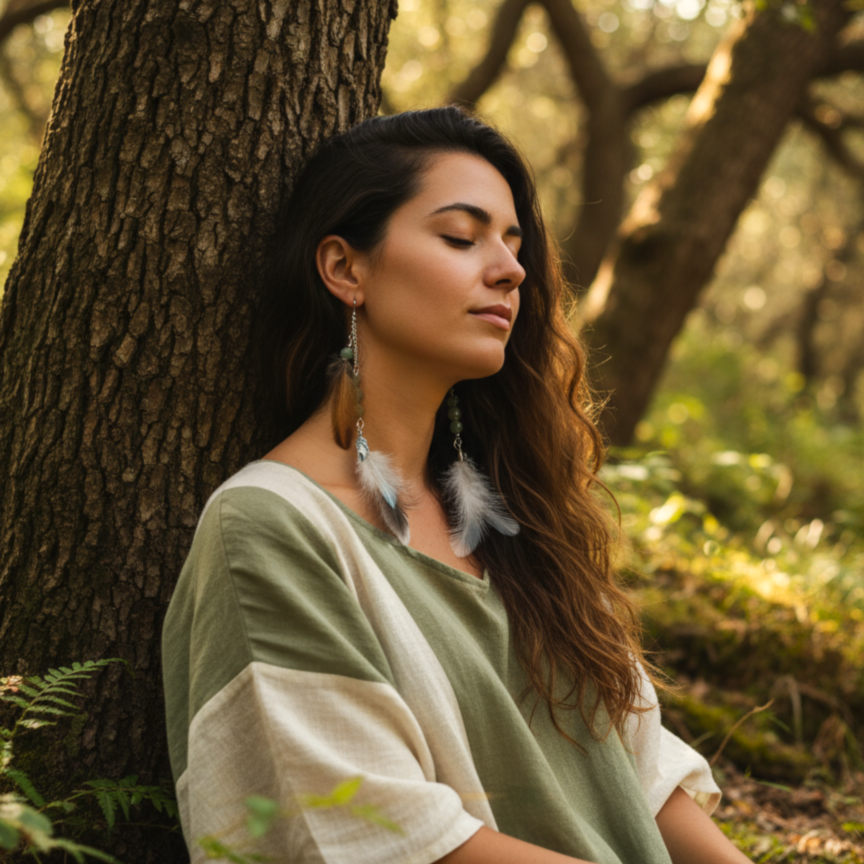 Boucle longue en Plumes sacrées, aventurine ou labradorite