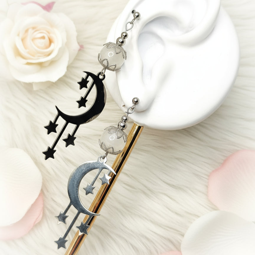 Boucles d'oreilles Luna argentée et pierre de lune
