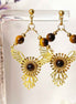 Boucles d'oreilles phénix doré en oeil de tigre