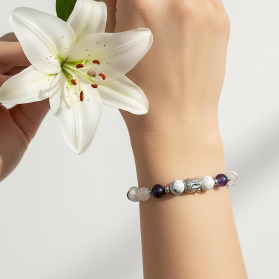 Bracelet Paix intérieure en améthyste howlite quartz rose
