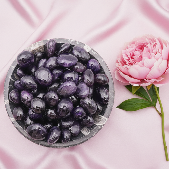 Pierre naturelle d'améthyste roulé, druze, du Brésil, au choix