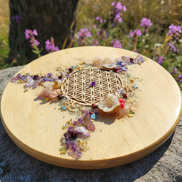 Plateau fleur de vie cristallin en pierre et résine 40 cm