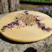 Plateau fleur de vie cristallin en pierre et résine 40 cm