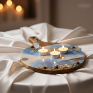 Planche en bois et en quartz, décoration océan féerique en résine