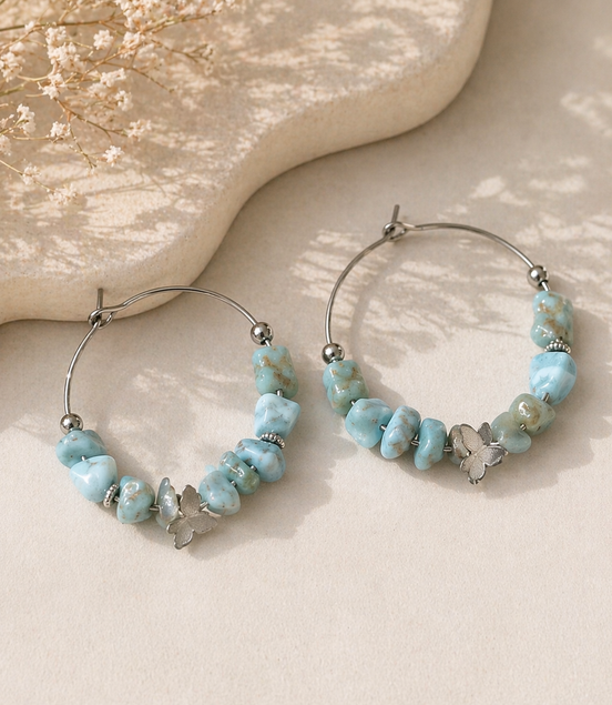 Kit créatif boucles d'oreilles en larimar, papillons, niveau 1