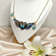 Collier turquoise doré coeur en labradorite xxl