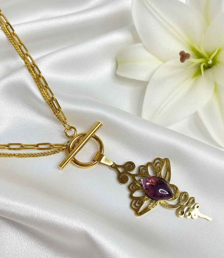 Collier doré unalom en améthyste