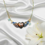 Collier turquoise doré coeur en labradorite xxl