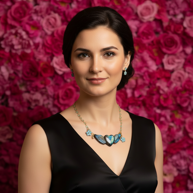 Collier turquoise doré coeur en labradorite xxl