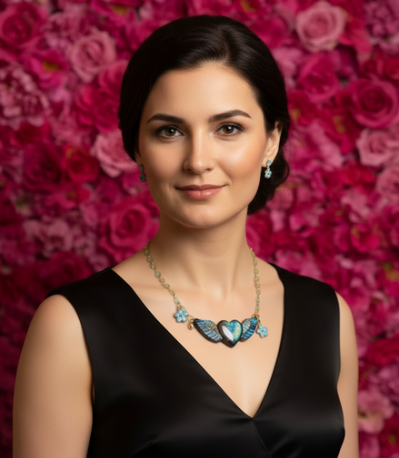 Collier turquoise doré coeur en labradorite xxl