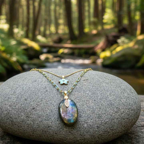 Collier Double doré turquoise et labradorite