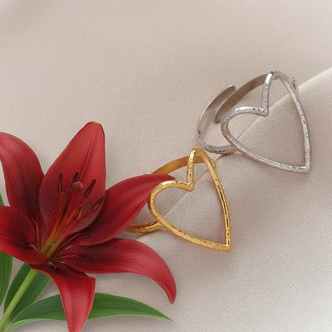 Bague coeur en acier ajustable