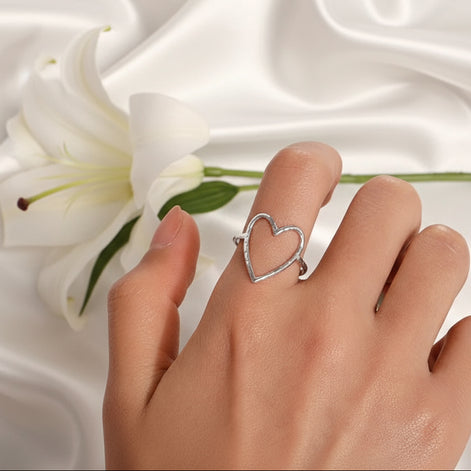 bague coeur argenté