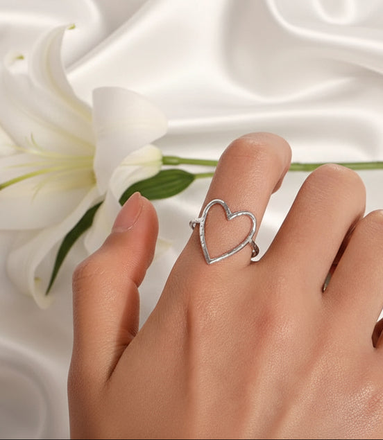 bague coeur argenté