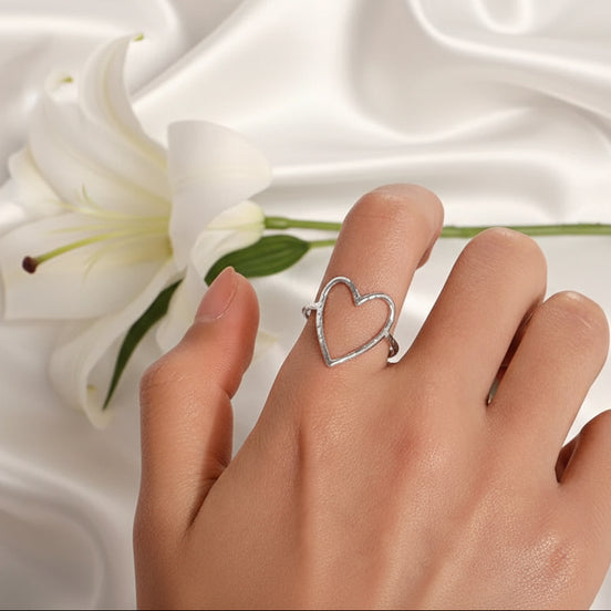 bague coeur argenté