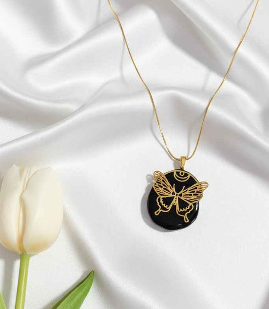 Collier papillon doré en tourmaline noire