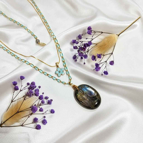 Collier Double doré turquoise et labradorite