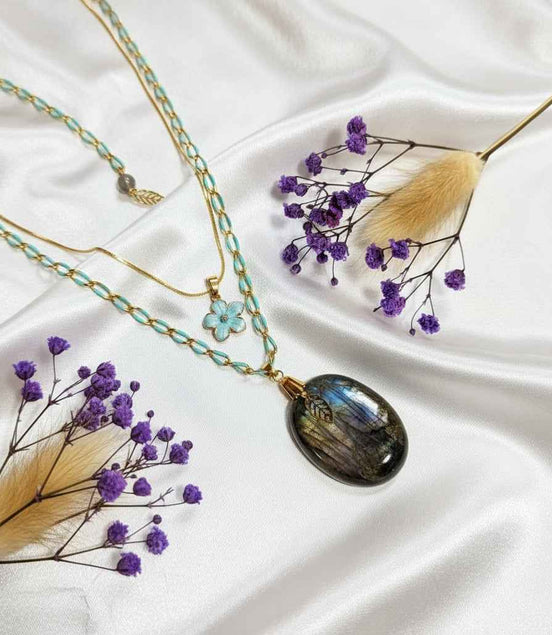 Collier Double doré turquoise et labradorite