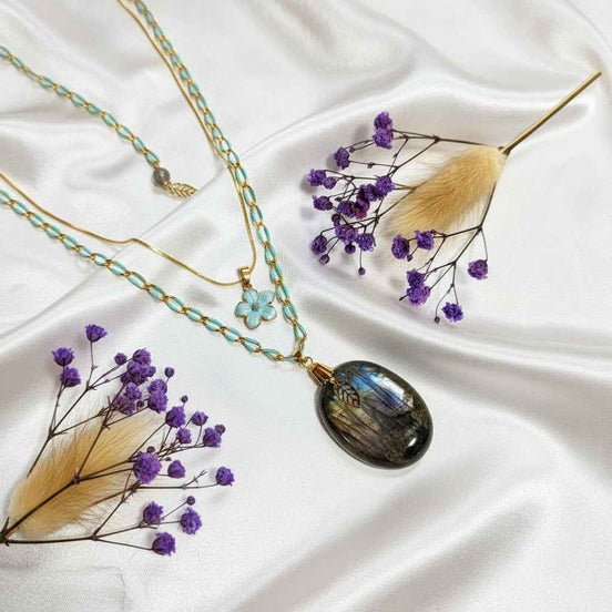 Collier Double doré turquoise et labradorite