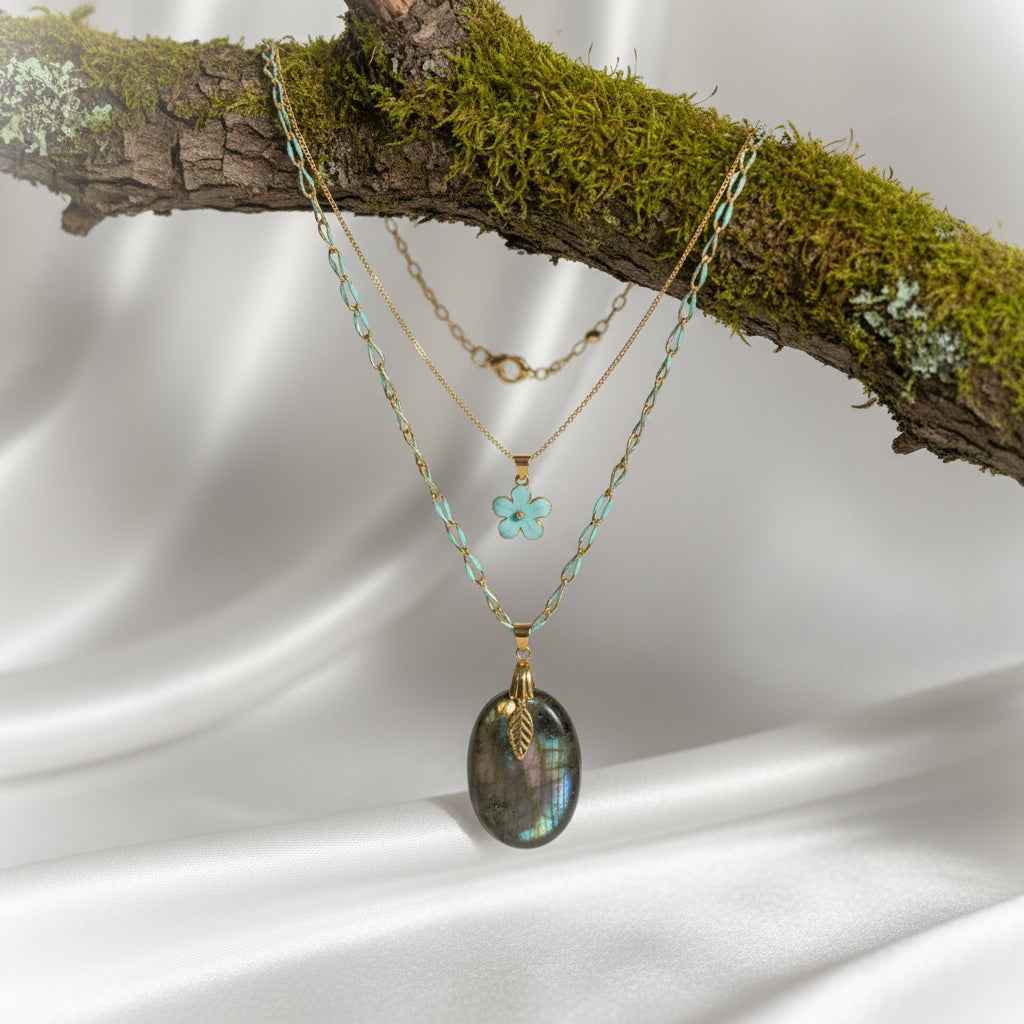 Collier Double doré turquoise et labradorite