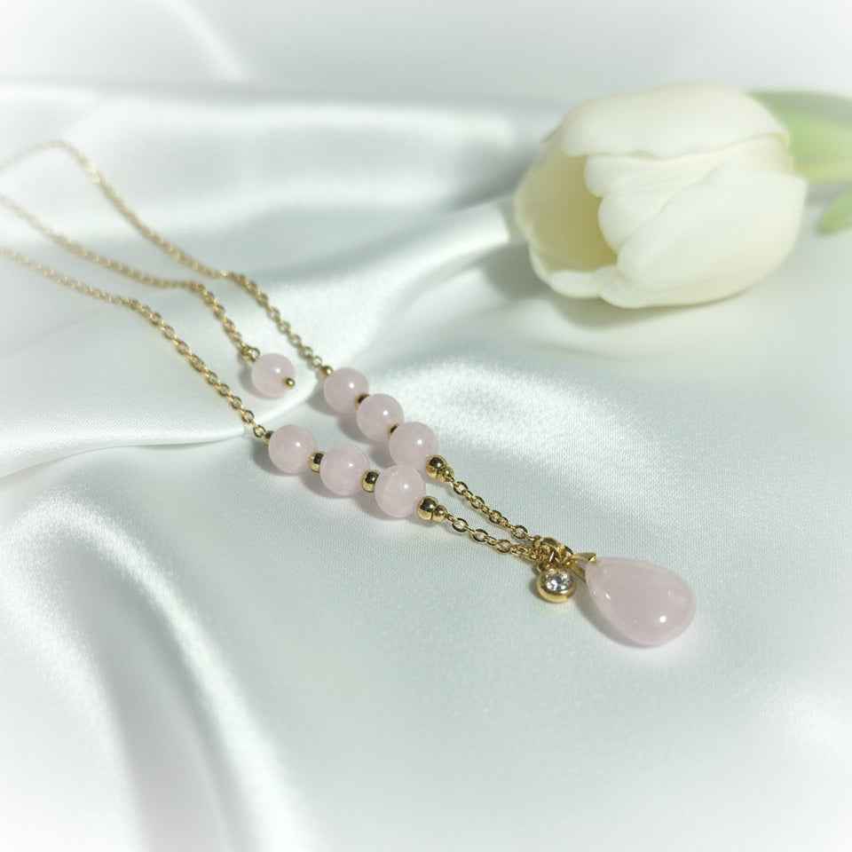 Collier long Doré et pierre de Kunzite 60cm