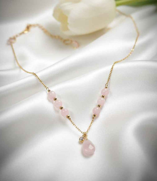 Collier long Doré et pierre de Kunzite 60cm