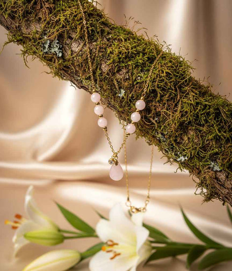 Collier long Doré et pierre de Kunzite 60cm