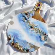 Planche en bois et en quartz, décoration océan féerique en résine