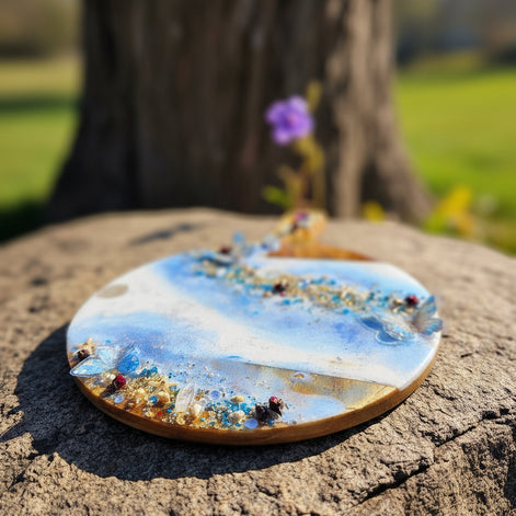 Planche en bois et en quartz, décoration océan féerique en résine