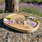Plateau en bois fleur de vie sacrée, pierre et résine