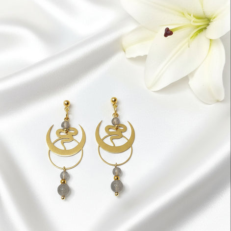 boucles doreilles serpent doré labradorite